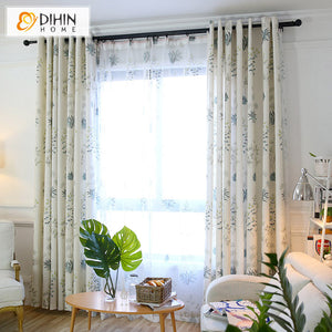 DIHINHOME Home Textile Pastoral Curtain DIHIN HOME Pastoral Cotton Linen Water Grass Printed,Blackout Grommet Window Curtain for Living Room,1 Panel