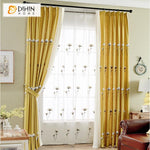 DIHINHOME Home Textile Pastoral Curtain DIHIN HOME Pastoral Cotton Linen Yellow Color White Kapok Embroidered ,Blackout Grommet Window Curtain for Living Room ,52x63-inch,1 Panel