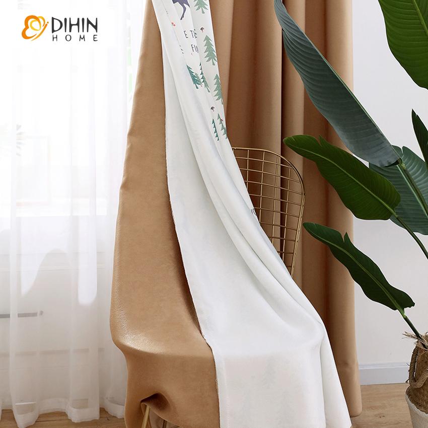 DIHIN HOME Pastoral Deer Printed Spliced Curtains，Blackout Grommet Window Curtain for Living Room ,52x63-inch,1 Panel