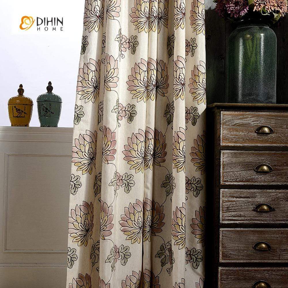 DIHINHOME Home Textile Pastoral Curtain DIHIN HOME Pastoral Embroidered Curtains，Blackout Grommet Window Curtain for Living Room ,52x63-inch,1 Panel