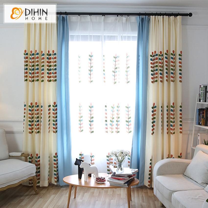 DIHIN HOME Pastoral Embroidered Leaves,Blackout Grommet Window Curtain for Living Room ,52x63-inch,1 Panel