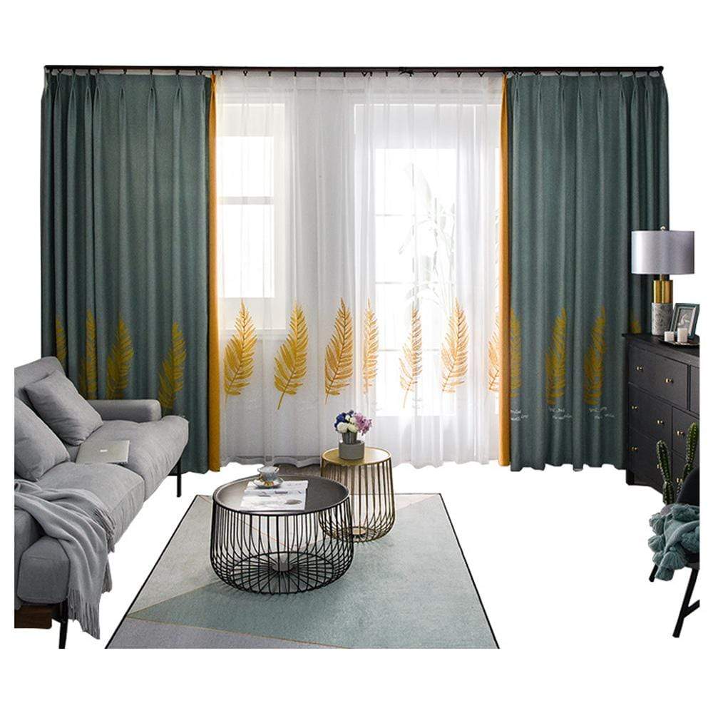 DIHINHOME Home Textile Pastoral Curtain DIHIN HOME Pastoral Embroidered Leaves Spliced Curtains，Blackout Grommet Window Curtain for Living Room ,52x63-inch,1 Panel