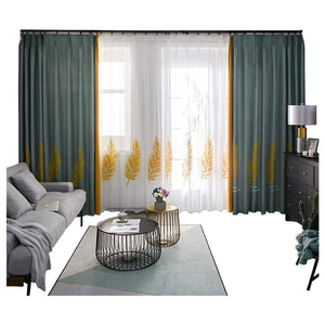 DIHINHOME Home Textile Pastoral Curtain DIHIN HOME Pastoral Embroidered Leaves Spliced Curtains，Blackout Grommet Window Curtain for Living Room ,52x63-inch,1 Panel