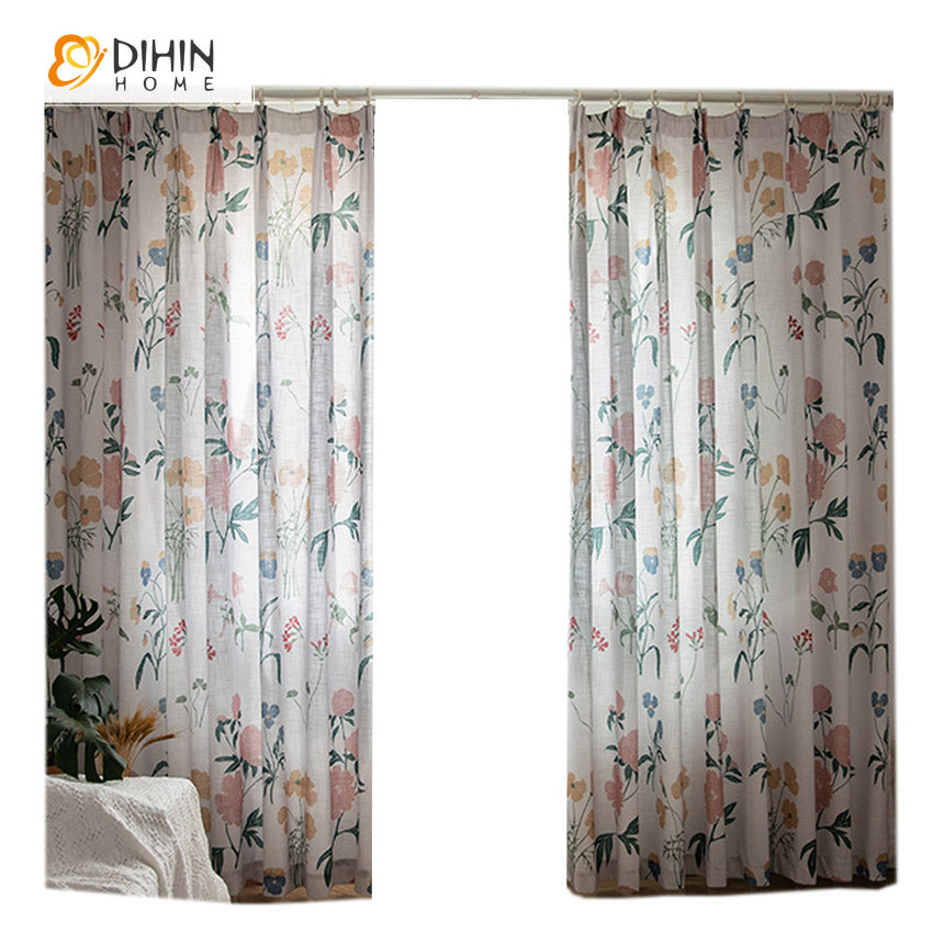 DIHINHOME Home Textile Pastoral Curtain DIHIN HOME Pastoral Floral Printed,Blackout Grommet Window Curtain for Living Room ,52x63-inch,1 Panel
