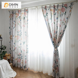 DIHINHOME Home Textile Pastoral Curtain DIHIN HOME Pastoral Floral Printed,Blackout Grommet Window Curtain for Living Room ,52x63-inch,1 Panel