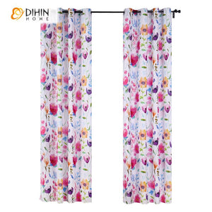 DIHIN HOME Pastoral Floral Printed Curtains,Blackout Grommet Window Curtain for Living Room ,52x63-inch,1 Panel