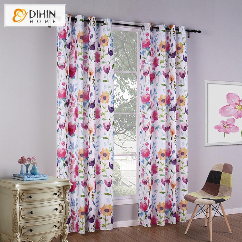 DIHIN HOME Pastoral Floral Printed Curtains,Blackout Grommet Window Curtain for Living Room ,52x63-inch,1 Panel