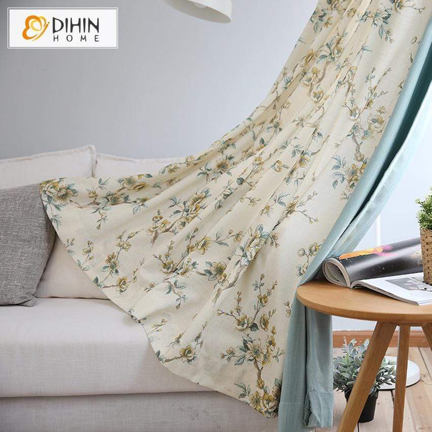 DIHINHOME Home Textile Pastoral Curtain DIHIN HOME Pastoral Floral Spliced Curtains，Blackout Grommet Window Curtain for Living Room ,52x63-inch,1 Panel
