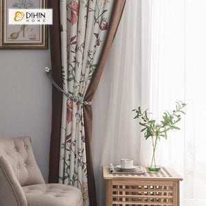 DIHINHOME Home Textile Pastoral Curtain DIHIN HOME Pastoral Flower Spliced Curtains，Blackout Grommet Window Curtain for Living Room ,52x63-inch,1 Panel