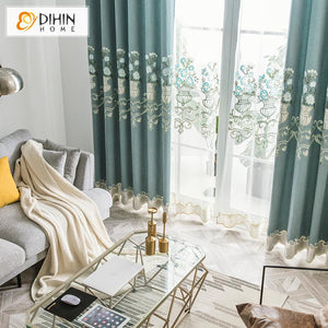 DIHIN HOME Pastoral Flowers Bonsai Cotton Linen Embroidered Curtain,Blackout Curtains Grommet Window Curtain for Living Room ,52x84-inch,1 Panel