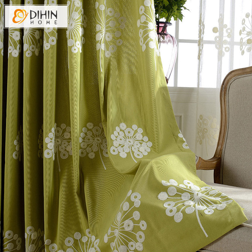 DIHIN HOME Pastoral Flowers Embroidered Curtains,Grommet Window Curtain for Living Room ,52x63-inch,1 Panel