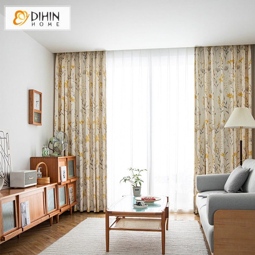 DIHINHOME Home Textile Pastoral Curtain DIHIN HOME Pastoral Flowers Printed,Blackout Grommet Window Curtain for Living Room,1 Panel