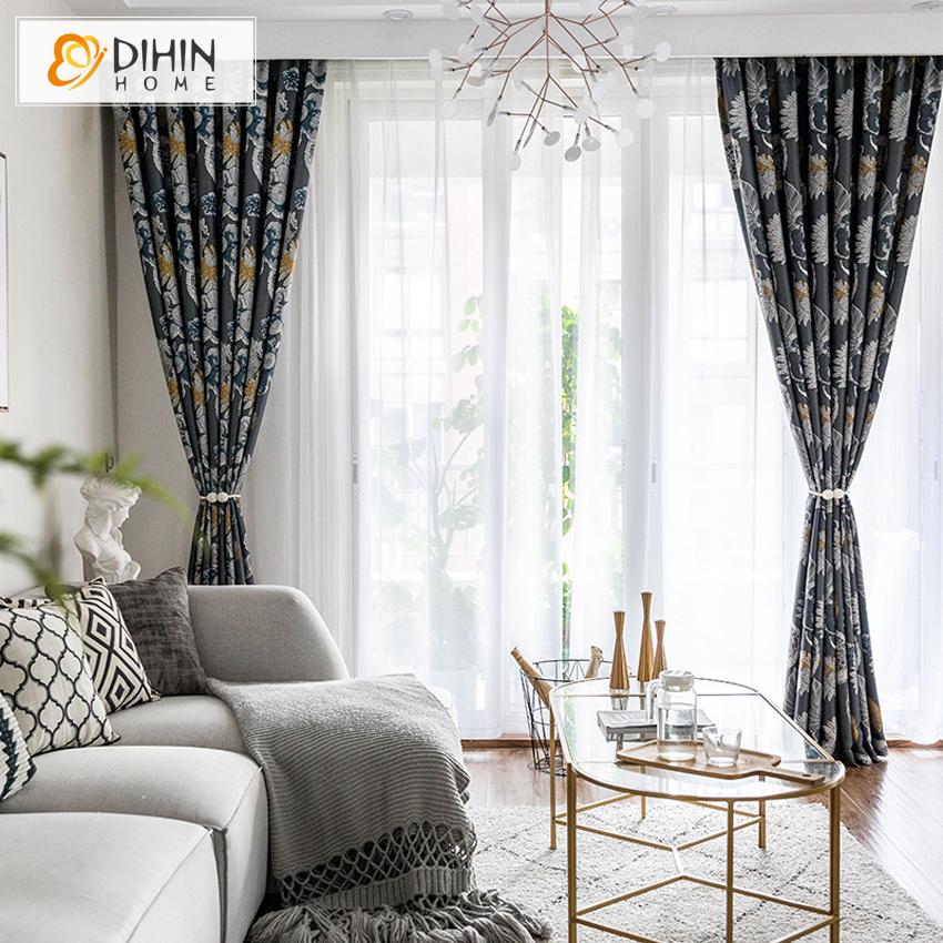 DIHIN HOME Pastoral Flowers Printed Curtains ,Blackout Grommet Window Curtain for Living Room ,52x63-inch,1 Panel