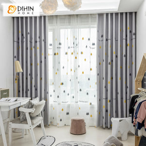 DIHIN HOME Pastoral Forest Embroideried,Blackout Grommet Window Curtain for Living Room ,52x63-inch,1 Panel