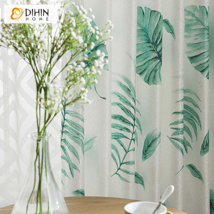 DIHINHOME Home Textile Pastoral Curtain DIHIN HOME Pastoral Green Banana Leaves Printed Curtains,Grommet Window Curtain for Living Room ,52x63-inch,1 Panel