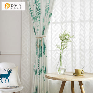 DIHINHOME Home Textile Pastoral Curtain DIHIN HOME Pastoral Green Banana Leaves Printed Curtains,Grommet Window Curtain for Living Room ,52x63-inch,1 Panel