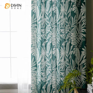 DIHIN HOME Pastoral Green Banana Tree Printed Curtains ,Blackout Grommet Window Curtain for Living Room ,52x63-inch,1 Panel