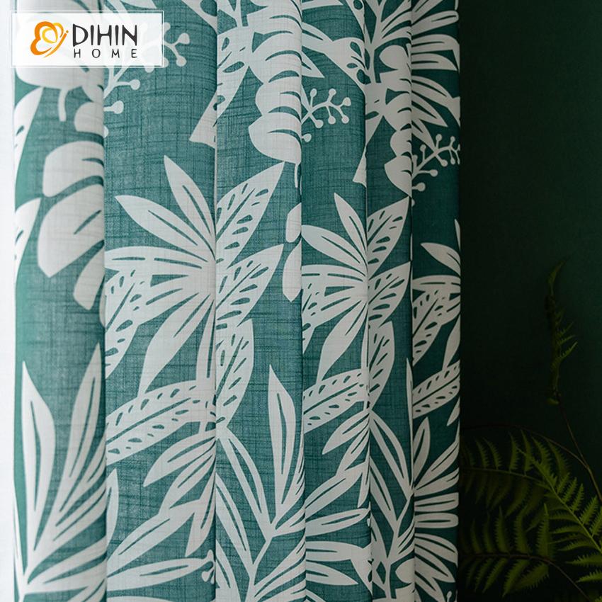 DIHIN HOME Pastoral Green Banana Tree Printed Curtains ,Blackout Grommet Window Curtain for Living Room ,52x63-inch,1 Panel