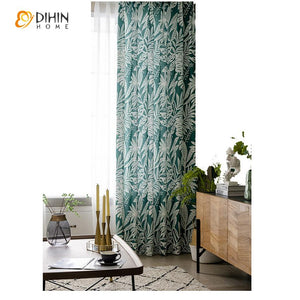 DIHIN HOME Pastoral Green Banana Tree Printed Curtains ,Blackout Grommet Window Curtain for Living Room ,52x63-inch,1 Panel