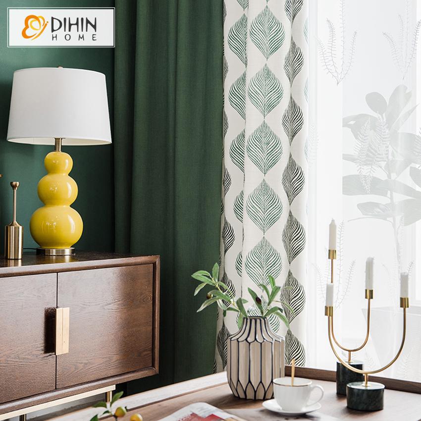 DIHIN HOME Pastoral Green Big Leaves Printed,Blackout Curtains Grommet Window Curtain for Living Room ,52x63-inch,1 Panel
