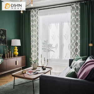 DIHIN HOME Pastoral Green Big Leaves Printed,Blackout Curtains Grommet Window Curtain for Living Room ,52x63-inch,1 Panel