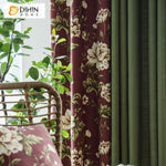 DIHIN HOME Pastoral Green Color Cotton Linen Fabric Flowers Printed,Blackout Curtains Grommet Window Curtain for Living Room ,52x63-inch,1 Panel