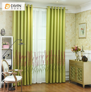 DIHIN HOME Pastoral Green Color Emboridered,Blackout Curtains Grommet Window Curtain for Living Room,52x63-inch,1 Panel