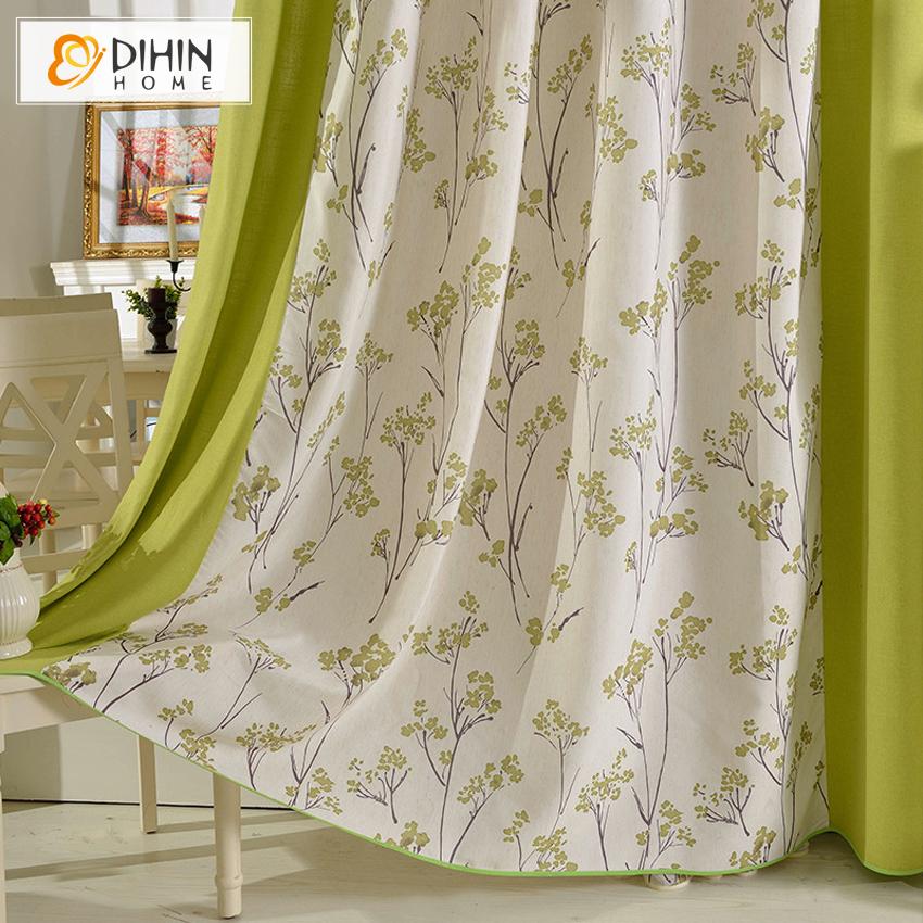 DIHINHOME Home Textile Pastoral Curtain DIHIN HOME Pastoral Green Color Natural Plants Printed,Blackout Grommet Window Curtain for Living Room ,52x63-inch,1 Panel