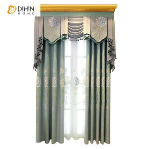 DIHINHOME Home Textile Pastoral Curtain DIHIN HOME Pastoral Green Flowers Embroidered Valance ,Blackout Curtains Grommet Window Curtain for Living Room ,52x90-inch,1 Panel