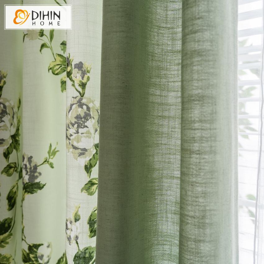 DIHINHOME Home Textile Pastoral Curtain DIHIN HOME Pastoral Green Flowers Printed Curtains,Blackout Grommet Window Curtain for Living Room ,52x63-inch,1 Panel