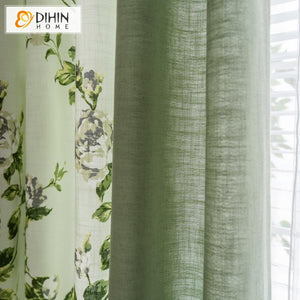 DIHINHOME Home Textile Pastoral Curtain DIHIN HOME Pastoral Green Flowers Printed Curtains,Blackout Grommet Window Curtain for Living Room ,52x63-inch,1 Panel