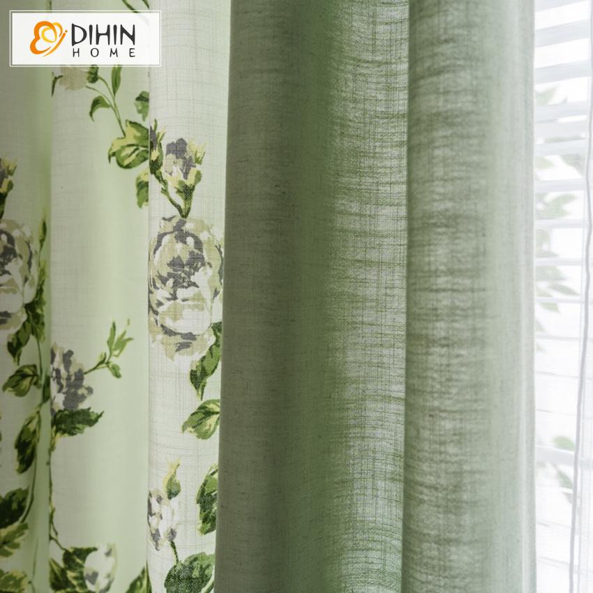 DIHINHOME Home Textile Pastoral Curtain DIHIN HOME Pastoral Green Flowers Printed Curtains,Blackout Grommet Window Curtain for Living Room ,52x63-inch,1 Panel Roman Shades Window Curtains Curtains Window Blinds Curtains Drapes