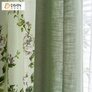 DIHINHOME Home Textile Pastoral Curtain DIHIN HOME Pastoral Green Flowers Printed Curtains,Blackout Grommet Window Curtain for Living Room ,52x63-inch,1 Panel Roman Shades Window Curtains Curtains Window Blinds Curtains Drapes