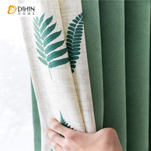 DIHINHOME Home Textile Pastoral Curtain DIHIN HOME Pastoral Green Leaves Spliced Curtains，Blackout Grommet Window Curtain for Living Room ,52x63-inch,1 Panel