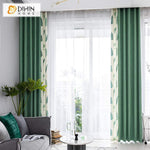 DIHINHOME Home Textile Pastoral Curtain DIHIN HOME Pastoral Green Leaves Spliced Curtains，Blackout Grommet Window Curtain for Living Room ,52x63-inch,1 Panel