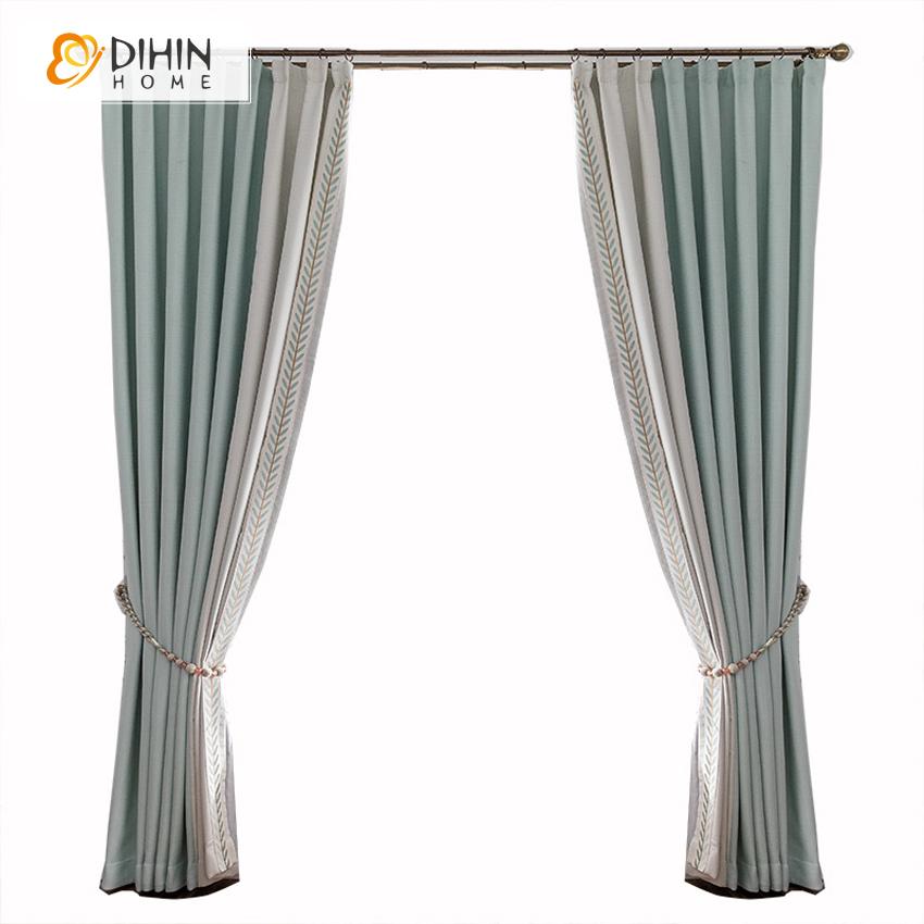 DIHINHOME Home Textile Pastoral Curtain Blackout Curtain / 52''Wx121''L / Grommet Top DIHIN HOME Pastoral Green Plants Embroidered,Blackout Grommet Window Curtain for Living Room ,52x63-inch,1 Panel