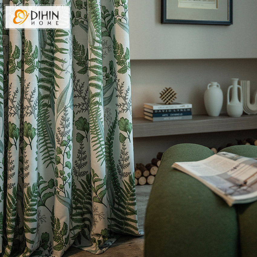 DIHINHOME Home Textile Pastoral Curtain DIHIN HOME Pastoral Green Plants Printed,Blackout Grommet Window Curtain for Living Room ,52x63-inch,1 Panel