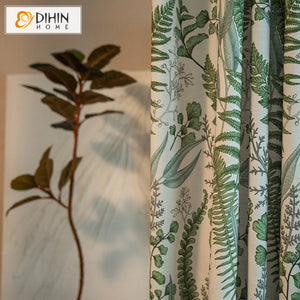 DIHINHOME Home Textile Pastoral Curtain DIHIN HOME Pastoral Green Plants Printed,Blackout Grommet Window Curtain for Living Room ,52x63-inch,1 Panel