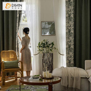 DIHINHOME Home Textile Pastoral Curtain DIHIN HOME Pastoral Green Printed,Blackout Grommet Window Curtain for Living Room ,52x63-inch,1 Panel