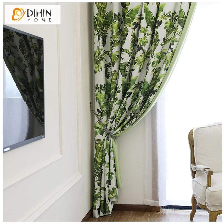 DIHINHOME Home Textile Pastoral Curtain DIHIN HOME Pastoral Green Spliced Curtains，Blackout Grommet Window Curtain for Living Room ,52x63-inch,1 Panel