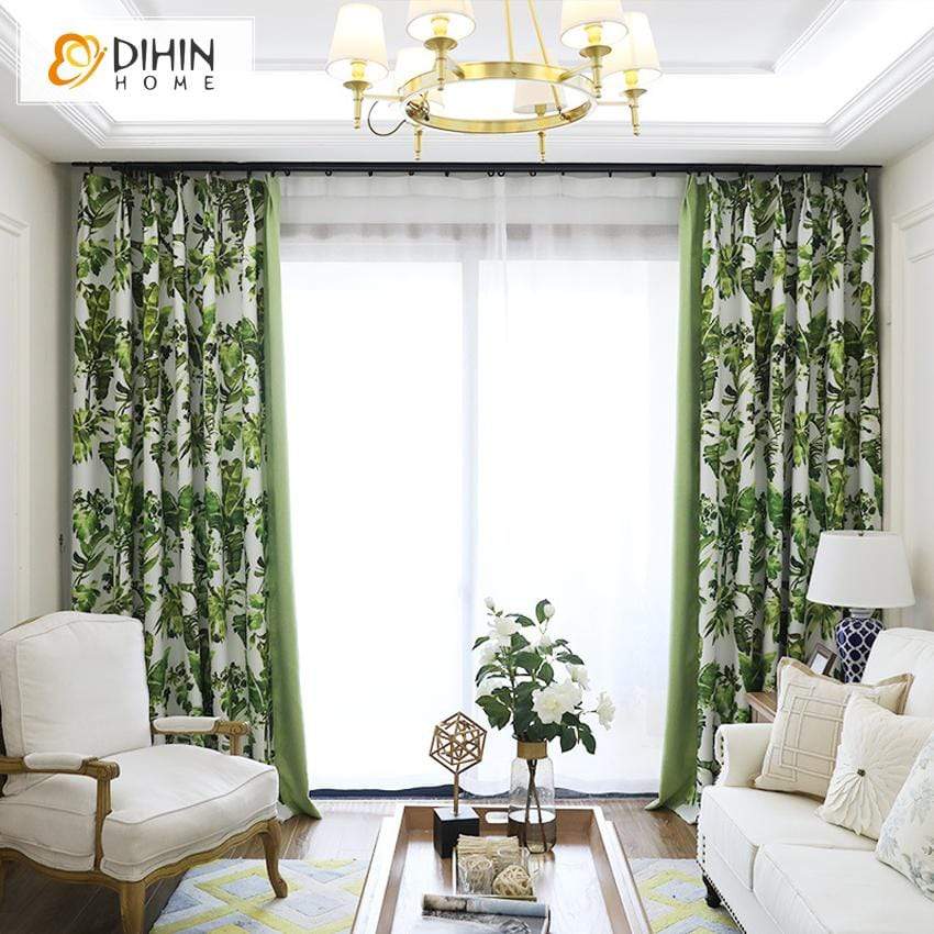 DIHINHOME Home Textile Pastoral Curtain DIHIN HOME Pastoral Green Spliced Curtains，Blackout Grommet Window Curtain for Living Room ,52x63-inch,1 Panel