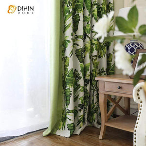 DIHINHOME Home Textile Pastoral Curtain DIHIN HOME Pastoral Green Spliced Curtains，Blackout Grommet Window Curtain for Living Room ,52x63-inch,1 Panel