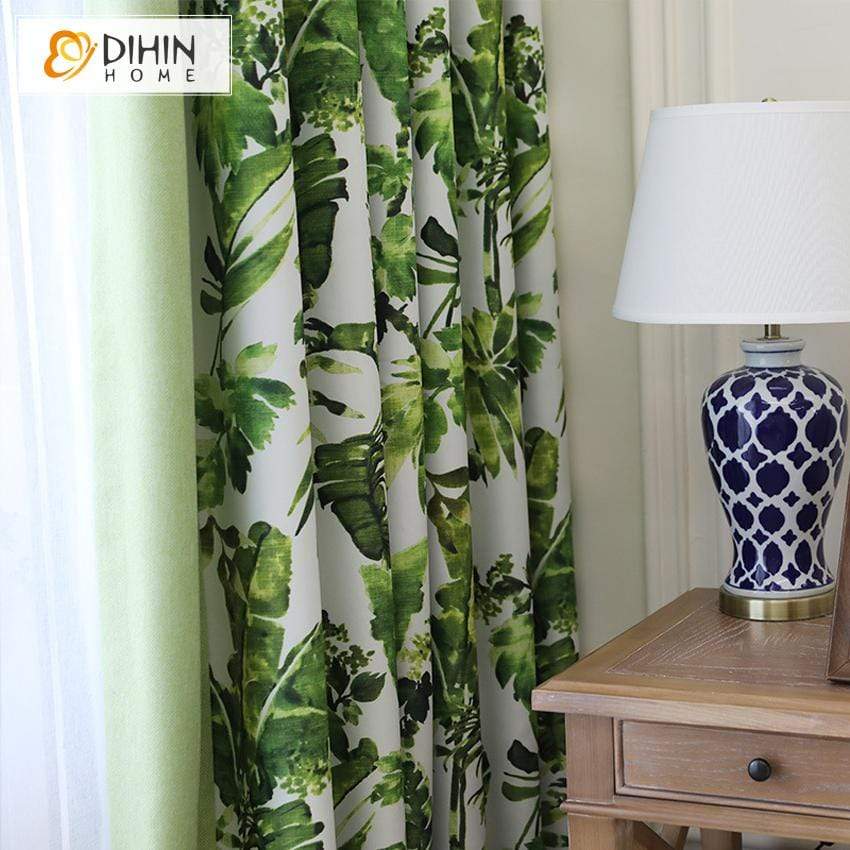 DIHINHOME Home Textile Pastoral Curtain DIHIN HOME Pastoral Green Spliced Curtains，Blackout Grommet Window Curtain for Living Room ,52x63-inch,1 Panel