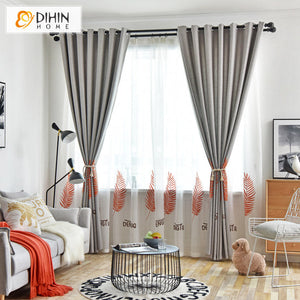 DIHINHOME Home Textile Pastoral Curtain DIHIN HOME Pastoral Grey Color Leaves Embroidered,Blackout Curtains Grommet Window Curtain for Living Room ,52x63-inch,1 Panel