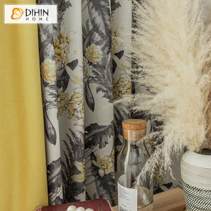 DIHINHOME Home Textile Pastoral Curtain DIHIN HOME Pastoral Grey Leaves Printed Curtains,Blackout Grommet Window Curtain for Living Room ,52x63-inch,1 Panel