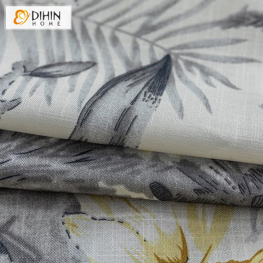 DIHINHOME Home Textile Pastoral Curtain DIHIN HOME Pastoral Grey Leaves Printed Curtains,Blackout Grommet Window Curtain for Living Room ,52x63-inch,1 Panel Roman Shades Window Curtains Curtains Window Blinds Curtains Drapes