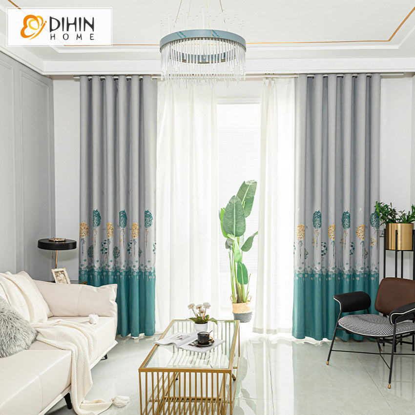 DIHIN HOME Pastoral High-end Trees Jacquard Curtains,Grommet Window Curtain for Living Room ,52x63-inch,1 Panel