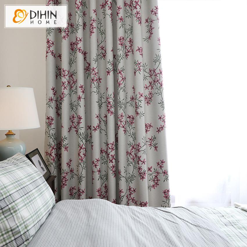 DIHINHOME Home Textile Pastoral Curtain DIHIN HOME Pastoral High-precision Pink Flowers Printed,Blackout Grommet Window Curtain for Living Room ,52x63-inch,1 Panel
