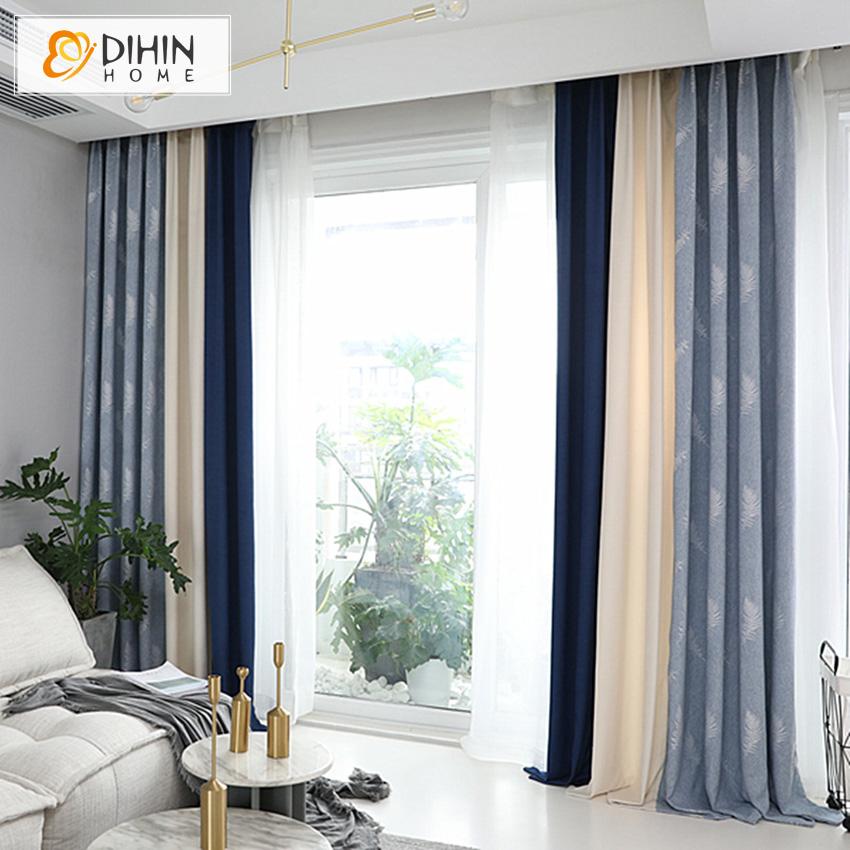 DIHIN HOME Pastoral High Quality 3 Fabrics Spliced,Blackout Grommet Window Curtain for Living Room ,52x63-inch,1 Panel