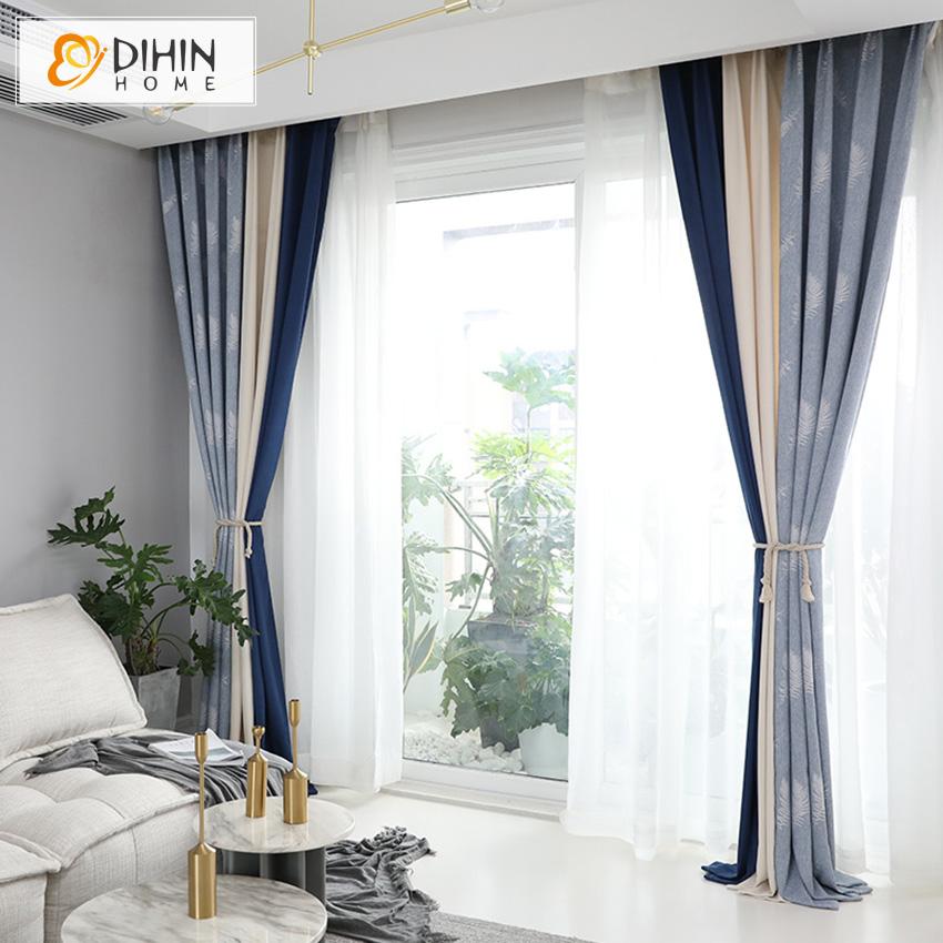 DIHIN HOME Pastoral High Quality 3 Fabrics Spliced,Blackout Grommet Window Curtain for Living Room ,52x63-inch,1 Panel